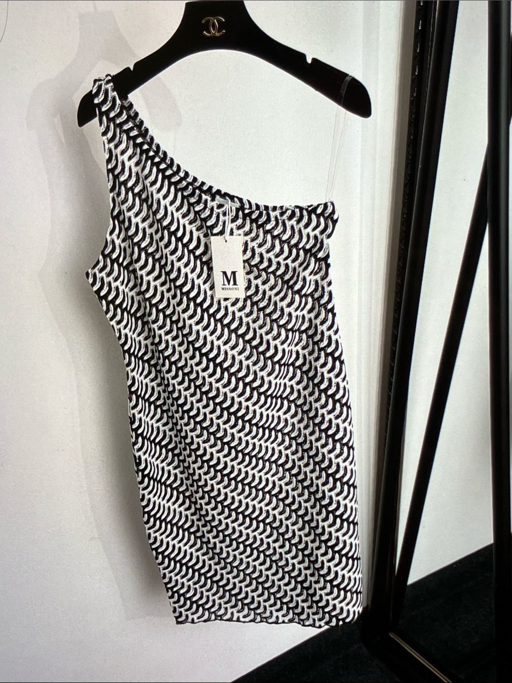 Missoni Black & White One-Shoulder Knit Pattern Dress